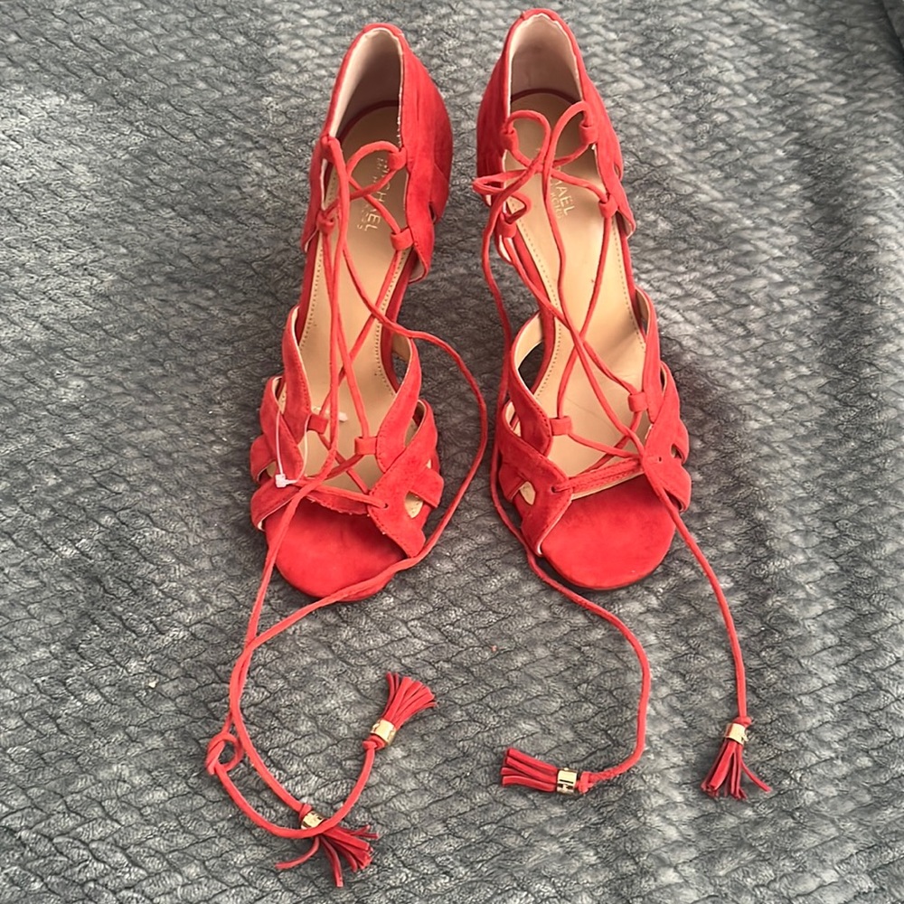 Michael Kors red suede like heels with ties